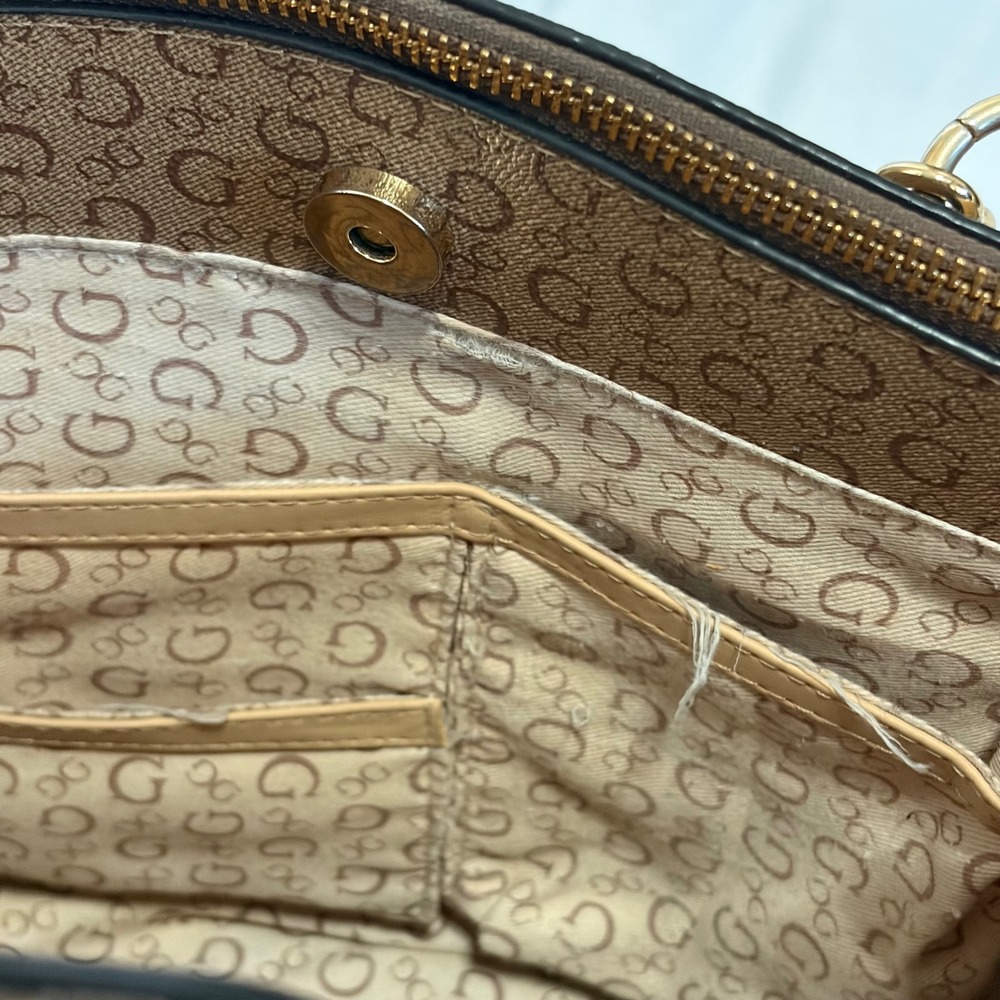 Guess Los Angeles Brown Satchel Handbag with Gold Logo design and details purse - Picture 8 of 14